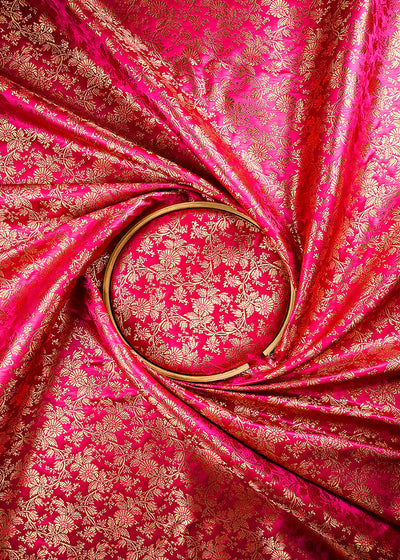 Pink Banarasi Brocade Fabric With All Over Thread And Zari Handloom 25696