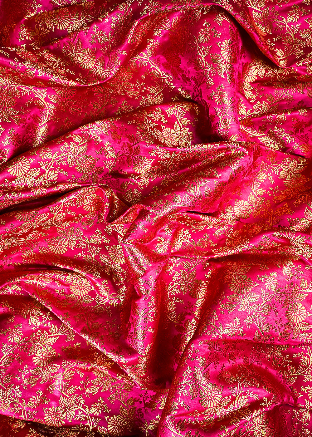 Pink Banarasi Brocade Fabric With All Over Thread And Zari Handloom 25696