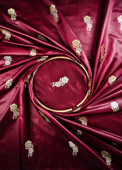 Wine Banarasi Brocade Fabric With All Over Zari Handloom 25700