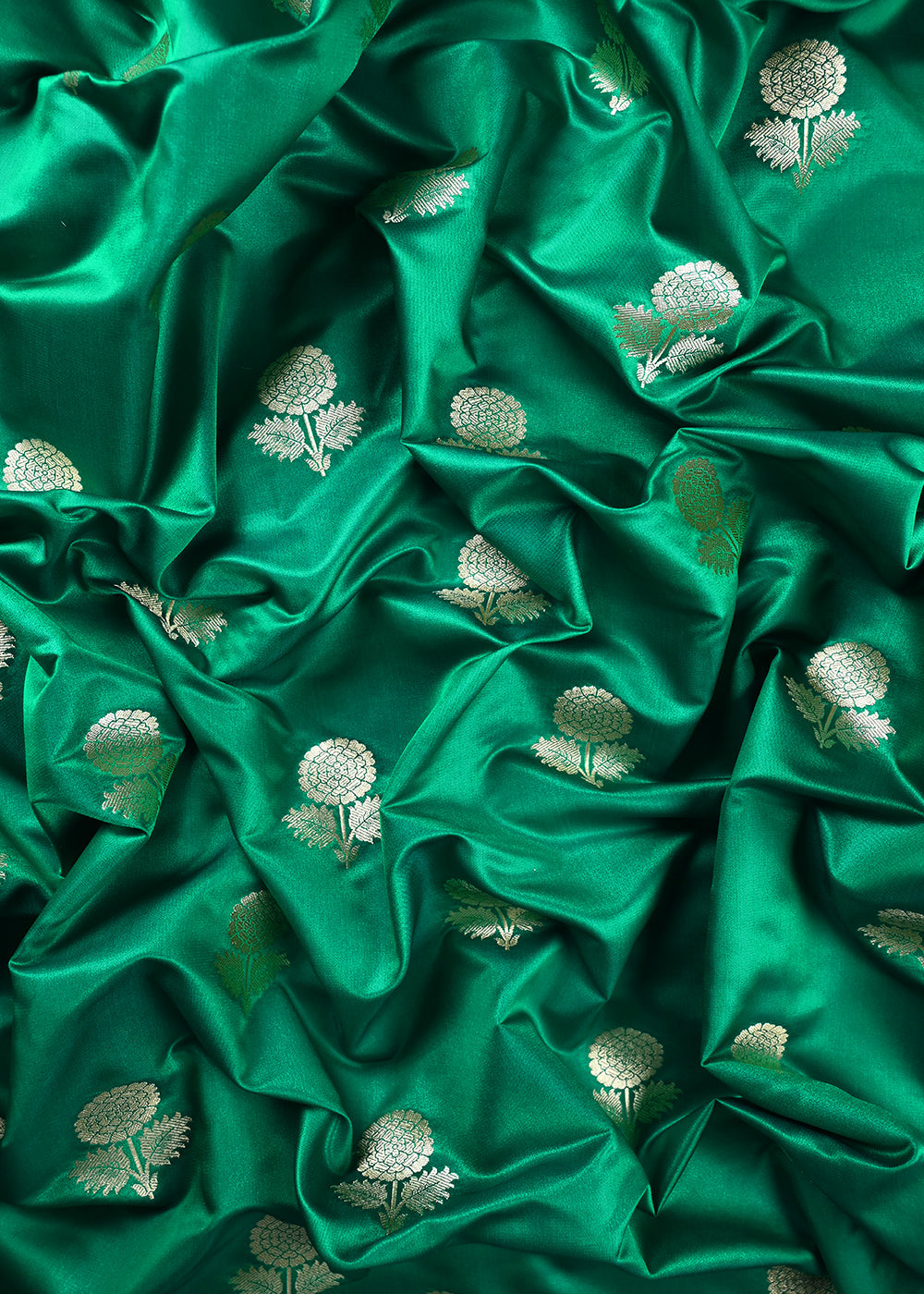 Rama Green Banarasi Brocade Fabric With All Over Thread And Zari Handloom 25712