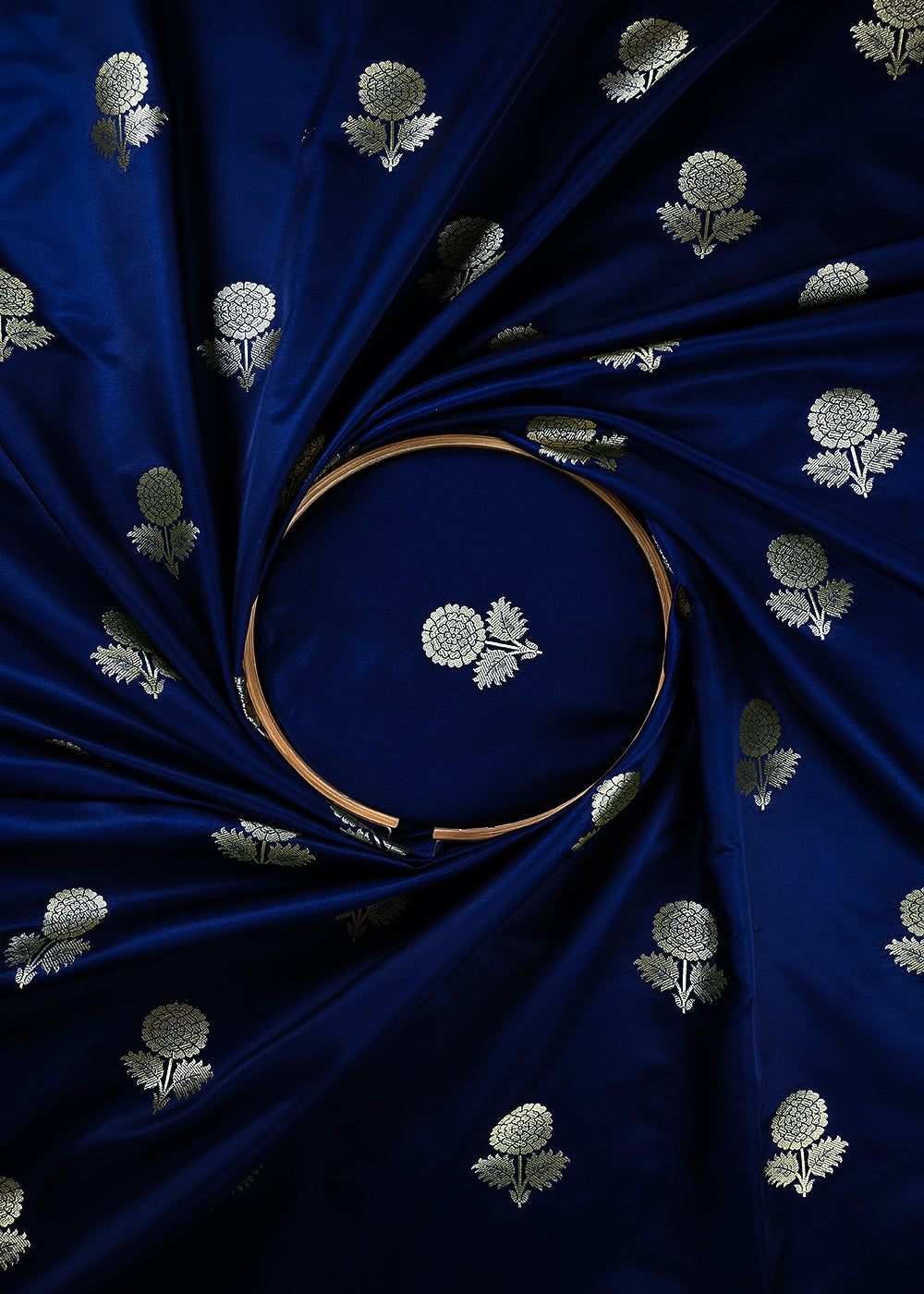 Navy Blue Banarasi Brocade Fabric With All Over Thread And Zari Handloom 25725