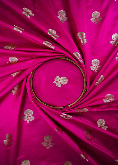 Pink Banarasi Brocade Fabric With All Over Thread And Zari Handloom 25727