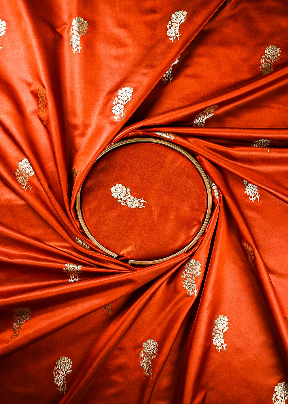Rust Banarasi Brocade Fabric With All Over Zari Handloom 25728