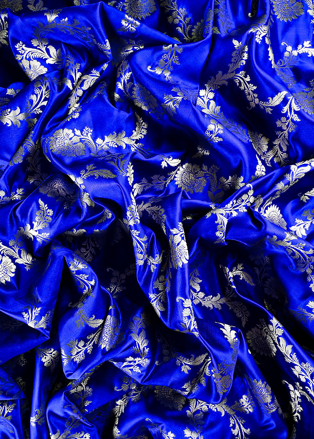 Royal Blue Banarasi Brocade Fabric With All Over Zari Handloom 25742