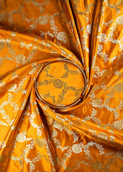 Mustard Banarasi Brocade Fabric With All Over Zari Handloom 25743