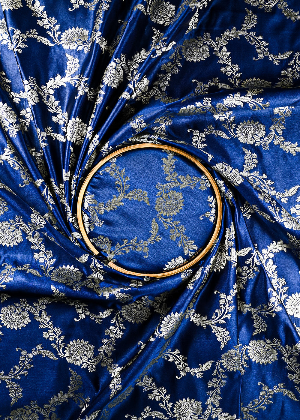 Navy Blue Banarasi Brocade Fabric With All Over Zari Handloom 25745