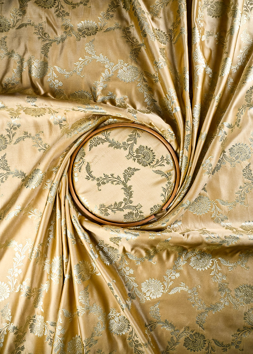 Beige Banarasi Brocade Fabric With All Over Zari Handloom 25746