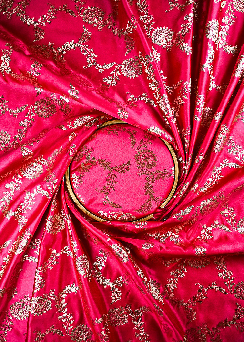 Rani Pink Banarasi Brocade Fabric With All Over Zari Handloom 25747