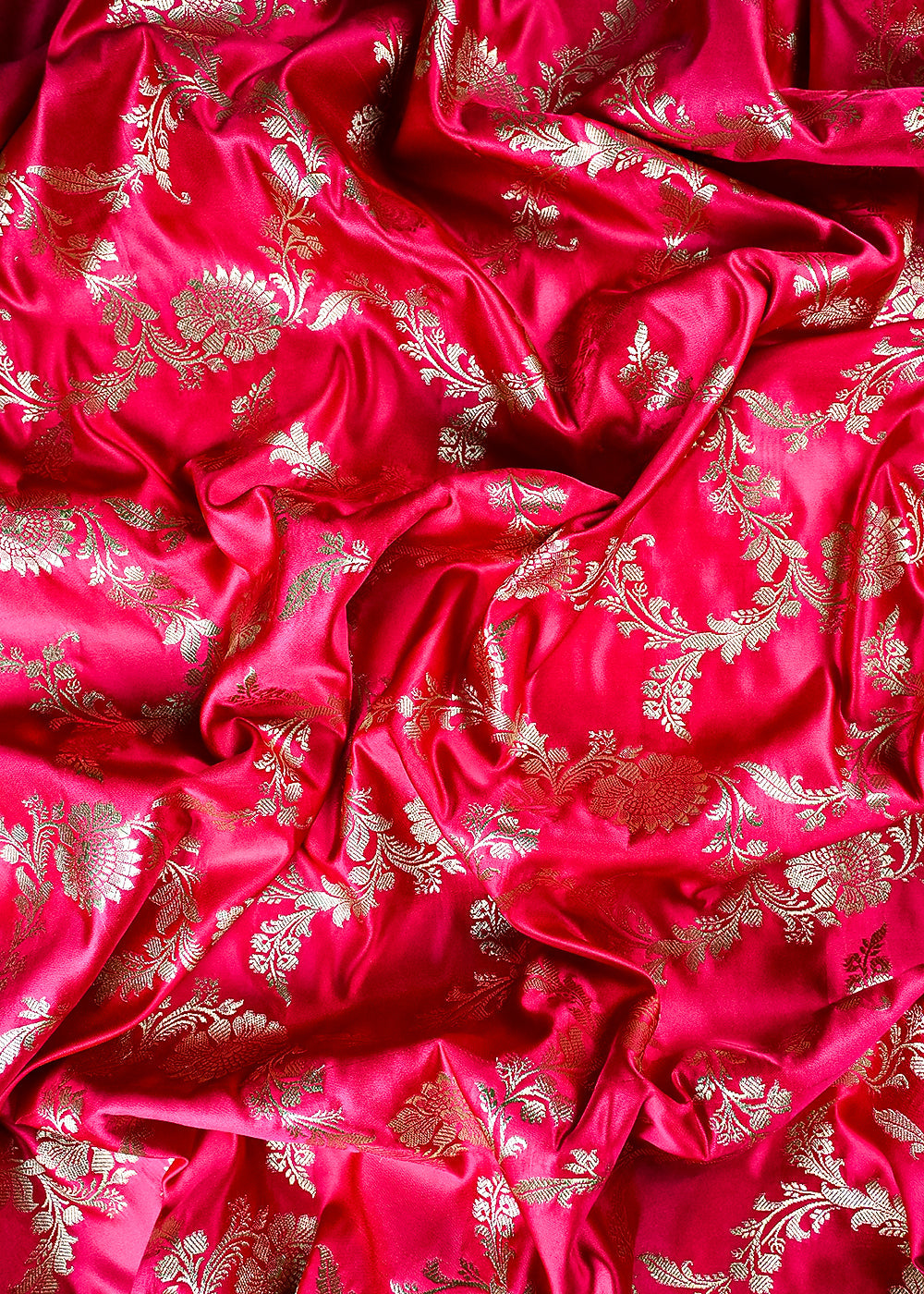 Rani Pink Banarasi Brocade Fabric With All Over Zari Handloom 25747