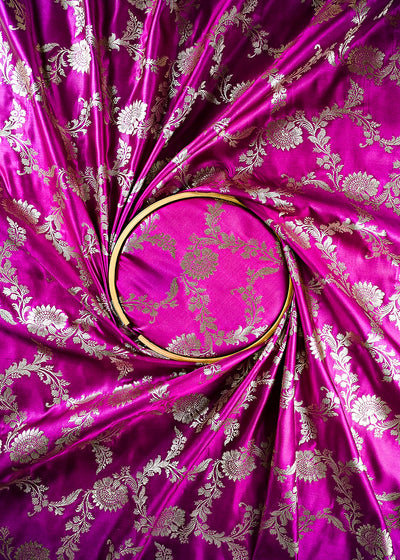 Purple Banarasi Brocade Fabric With All Over Zari Handloom 25748