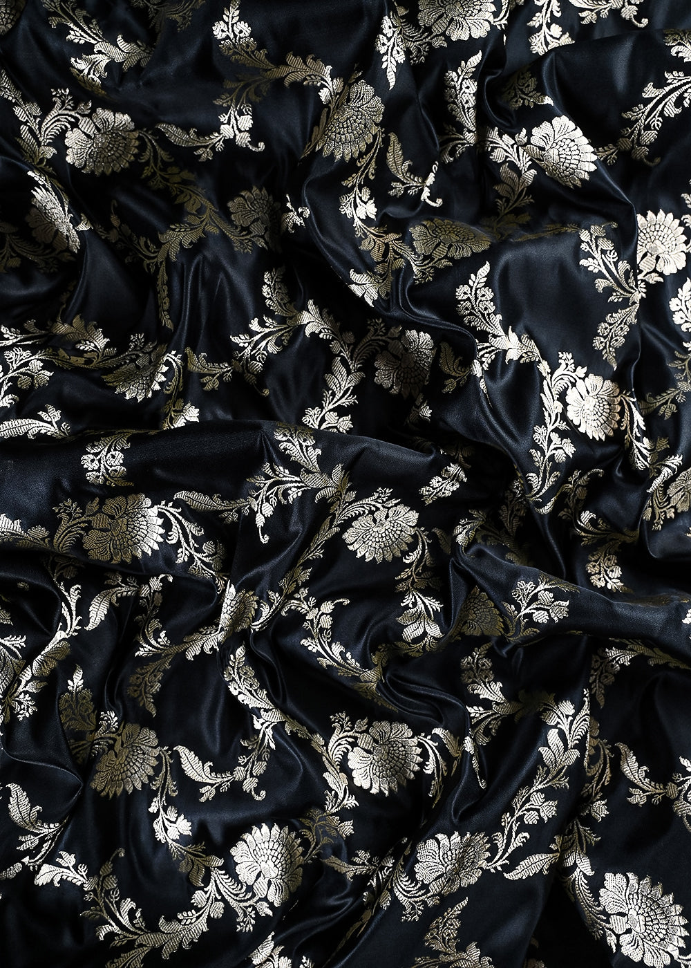 Black Banarasi Brocade Fabric With All Over Zari Handloom 25750