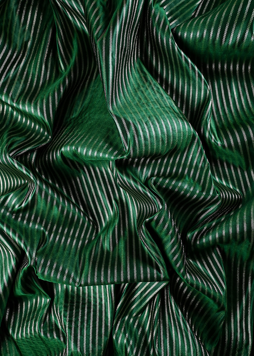 Bottle Green Banarasi Brocade Fabric With All Over Zari Handloom 25752