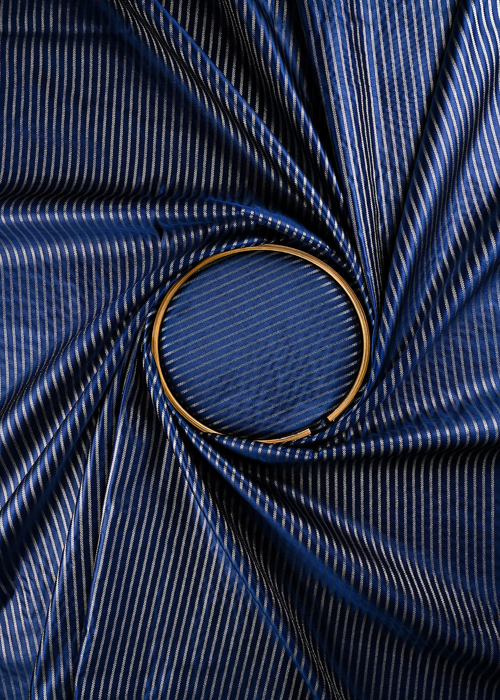 Navy Blue Banarasi Brocade Fabric With All Over Zari Handloom 25756