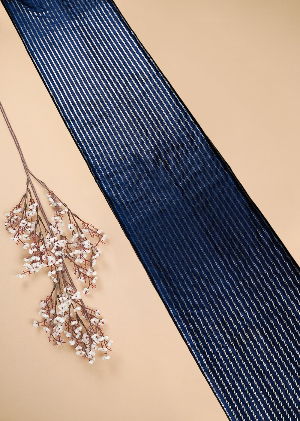 Navy Blue Banarasi Brocade Fabric With All Over Zari Handloom 25756