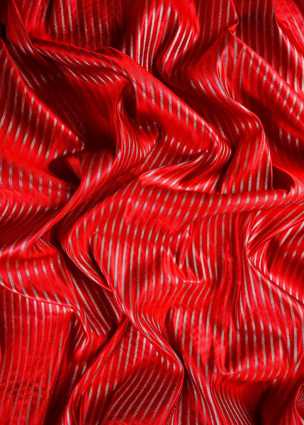 Red Banarasi Brocade Fabric With All Over Zari Handloom 25757