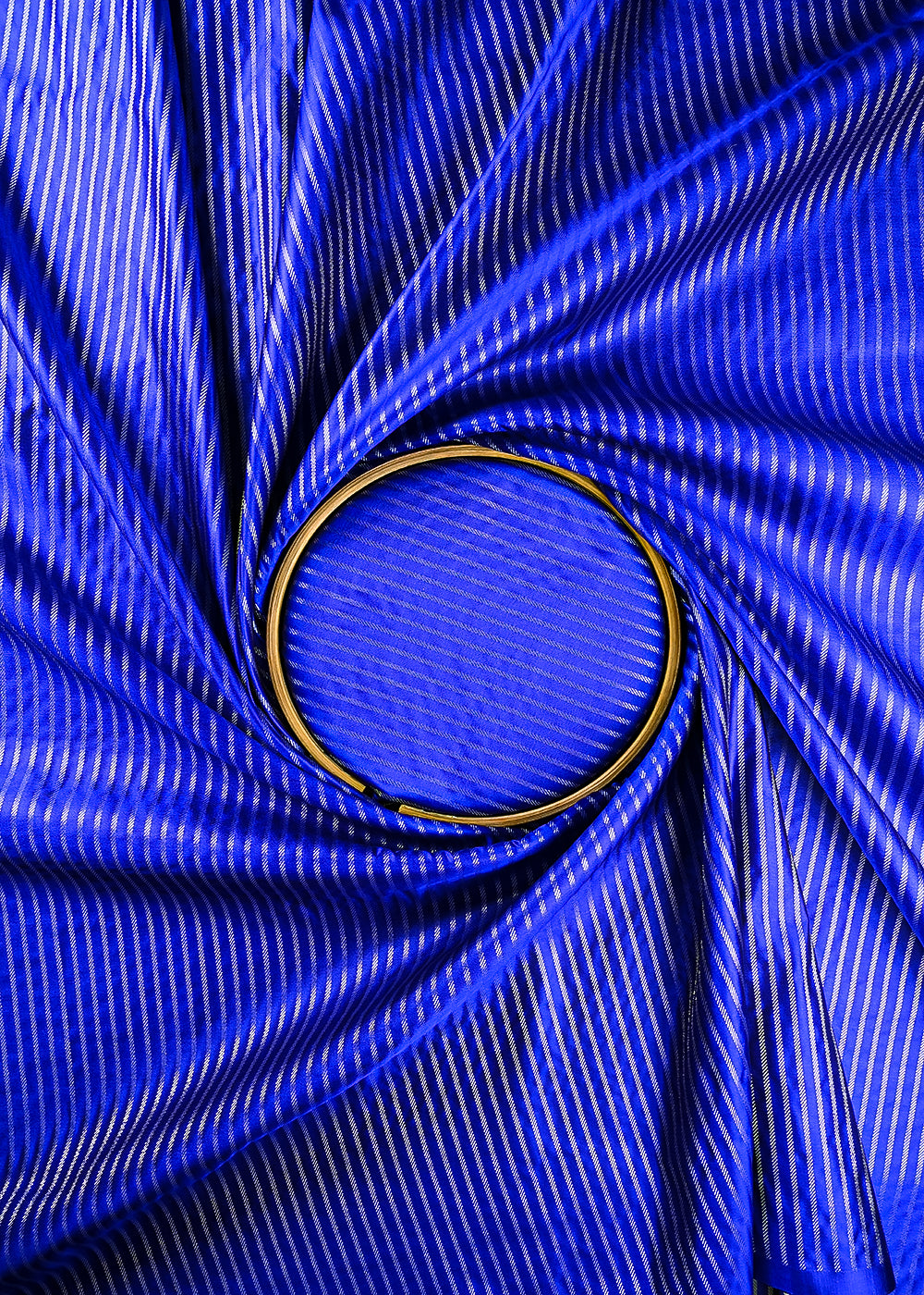 Royal Blue Banarasi Brocade Fabric With All Over Zari Handloom 25758