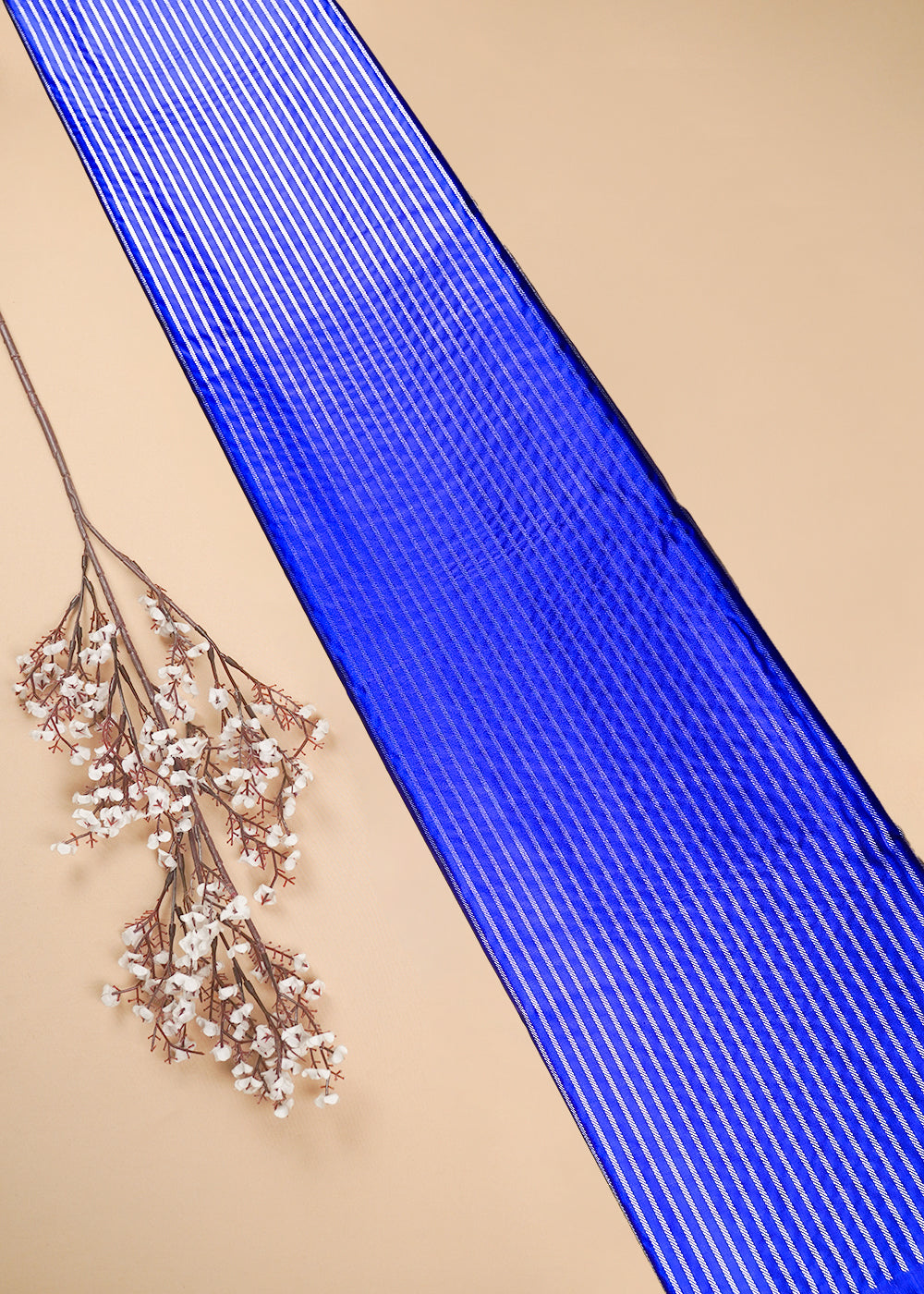 Royal Blue Banarasi Brocade Fabric With All Over Zari Handloom 25758