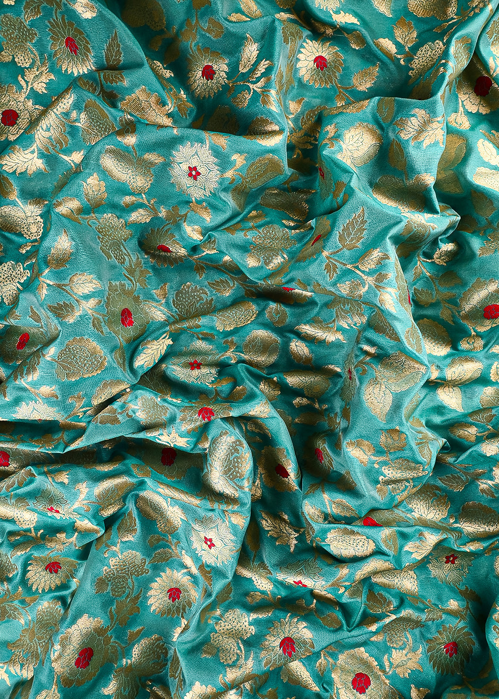 Sea Green Banarasi Brocade Fabric With All Over Thread And Zari Handloom 25760
