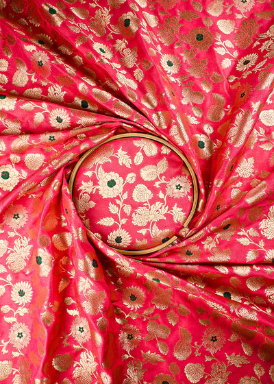 Gazri Pink Banarasi Brocade Fabric With All Over Thread And Zari Handloom 25761