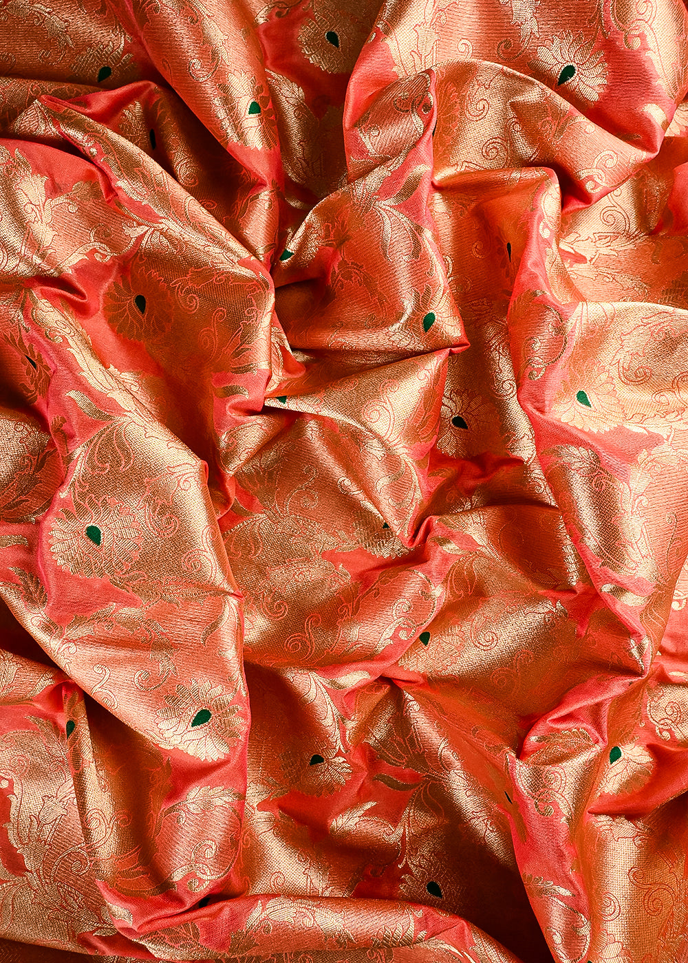 Peach Banarasi Brocade Fabric With All Over Thread And Zari Handloom 25763