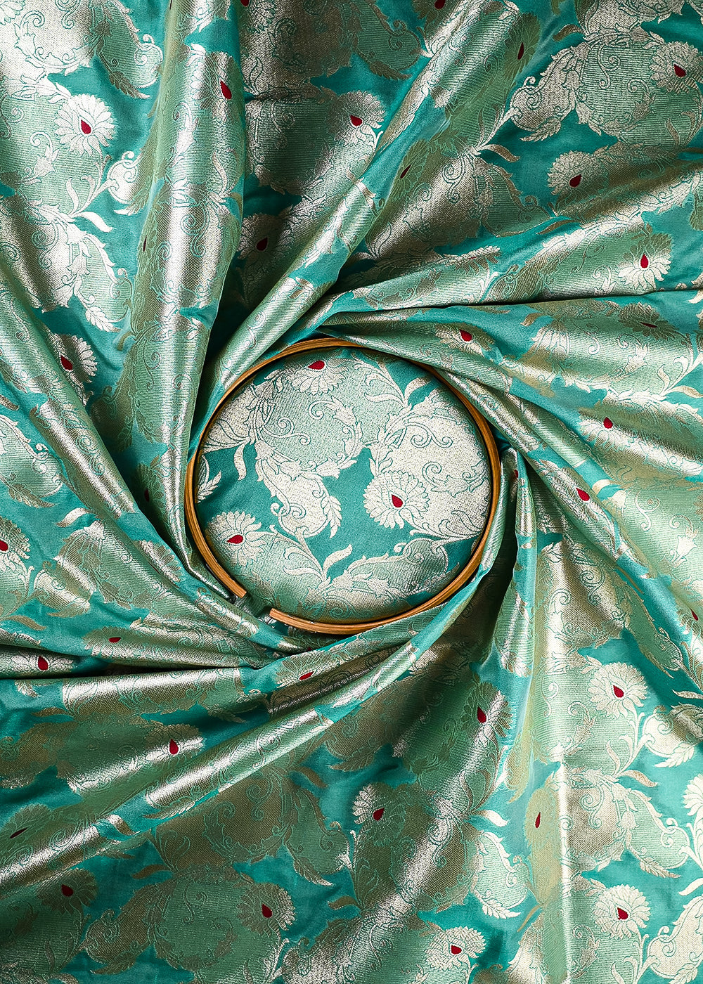Sea Green Banarasi Brocade Fabric With All Over Thread And Zari Handloom 25766
