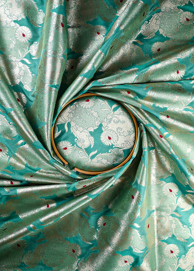 Sea Green Banarasi Brocade Fabric With All Over Thread And Zari Handloom 25766