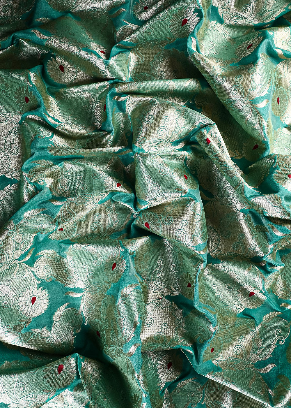 Sea Green Banarasi Brocade Fabric With All Over Thread And Zari Handloom 25766
