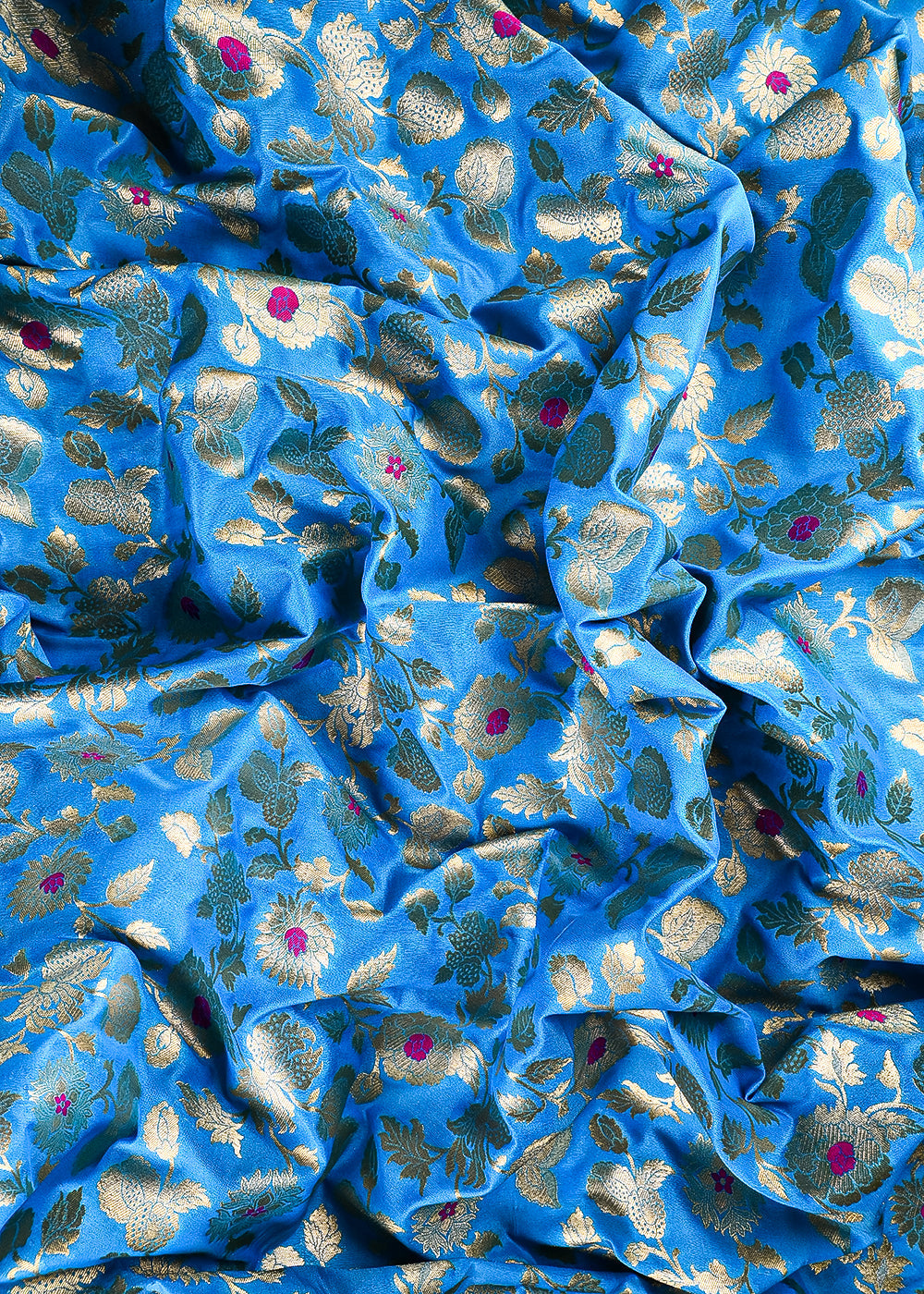 Firozi Banarasi Brocade Fabric With All Over Thread And Zari Handloom 25769