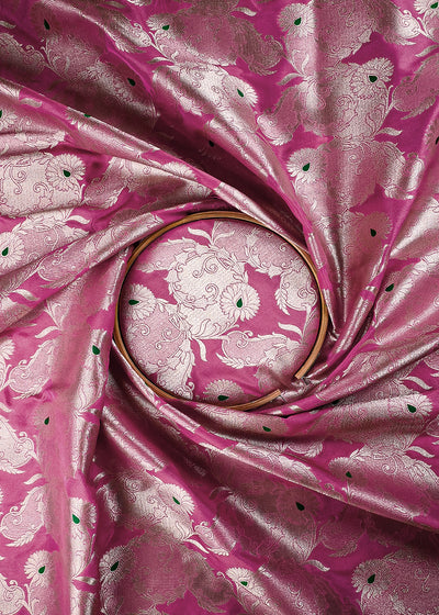 Pink Banarasi Brocade Fabric With All Over Thread And Zari Handloom 25771