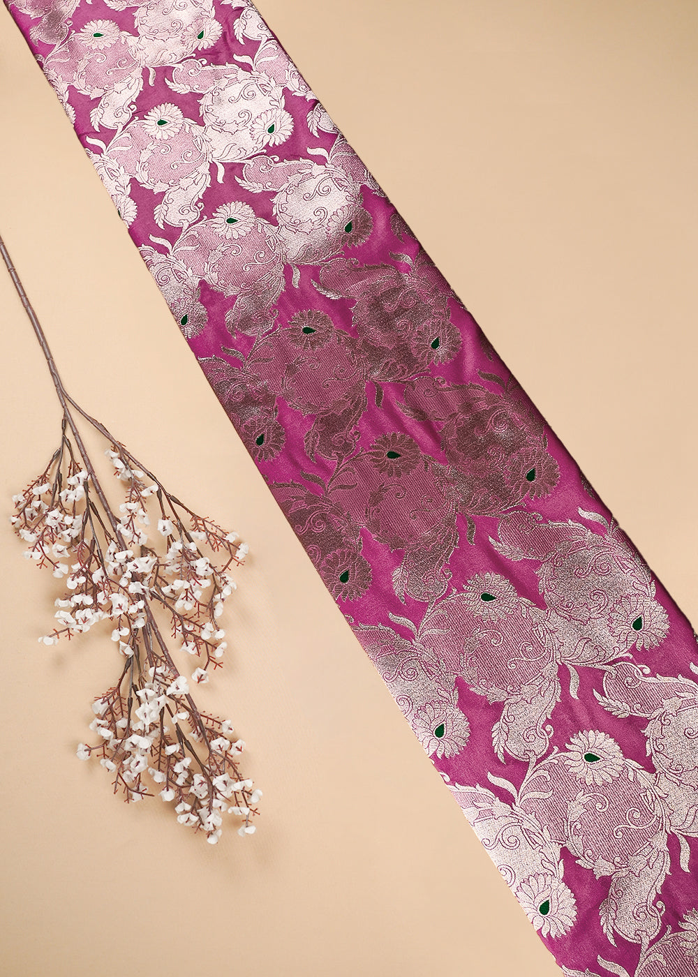 Pink Banarasi Brocade Fabric With All Over Thread And Zari Handloom 25771