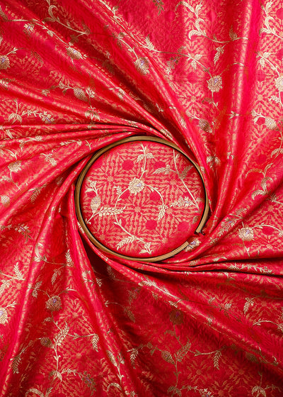 Pink Banarasi Brocade Fabric With All Over Zari Handloom 25772