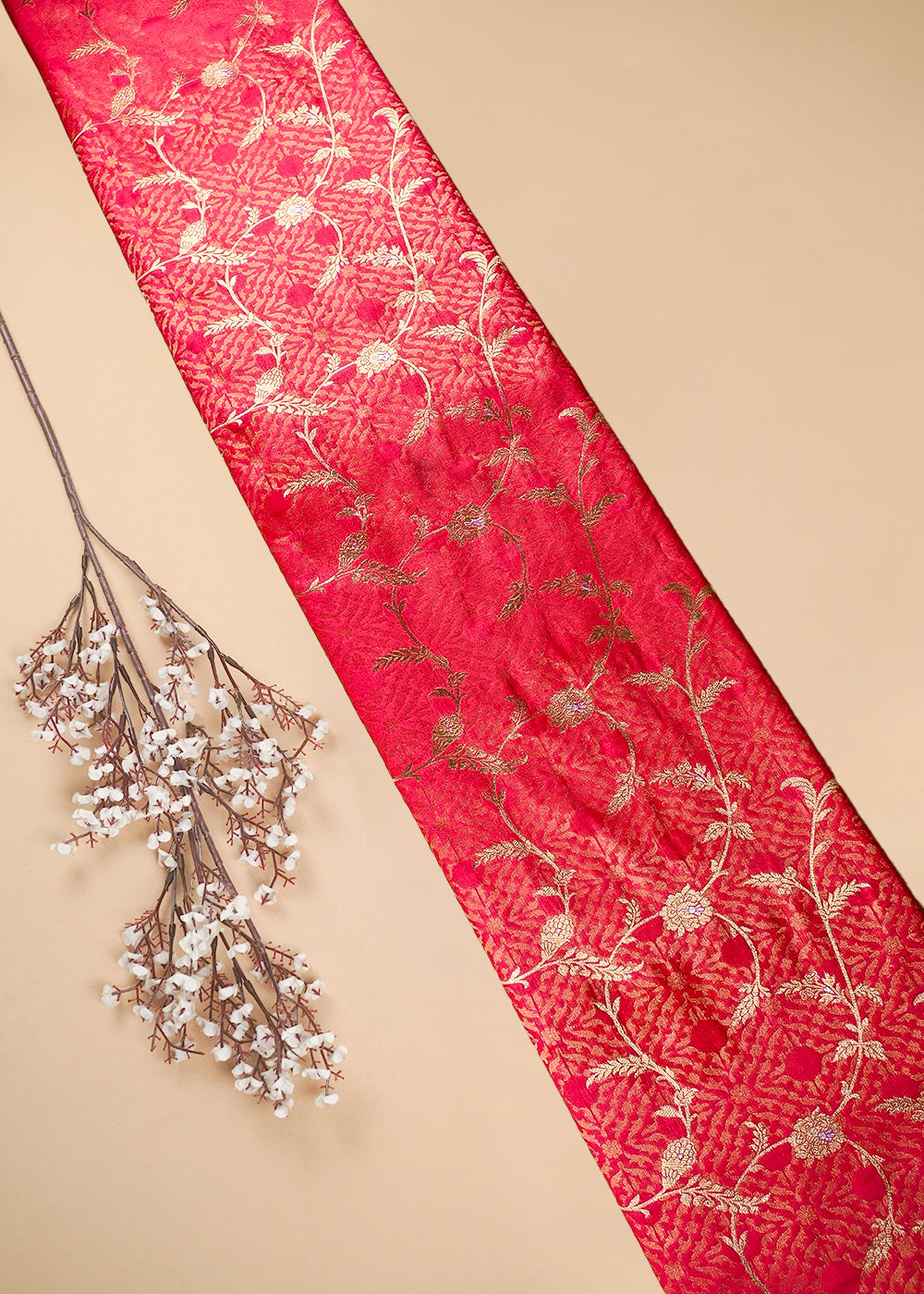 Pink Banarasi Brocade Fabric With All Over Zari Handloom 25772