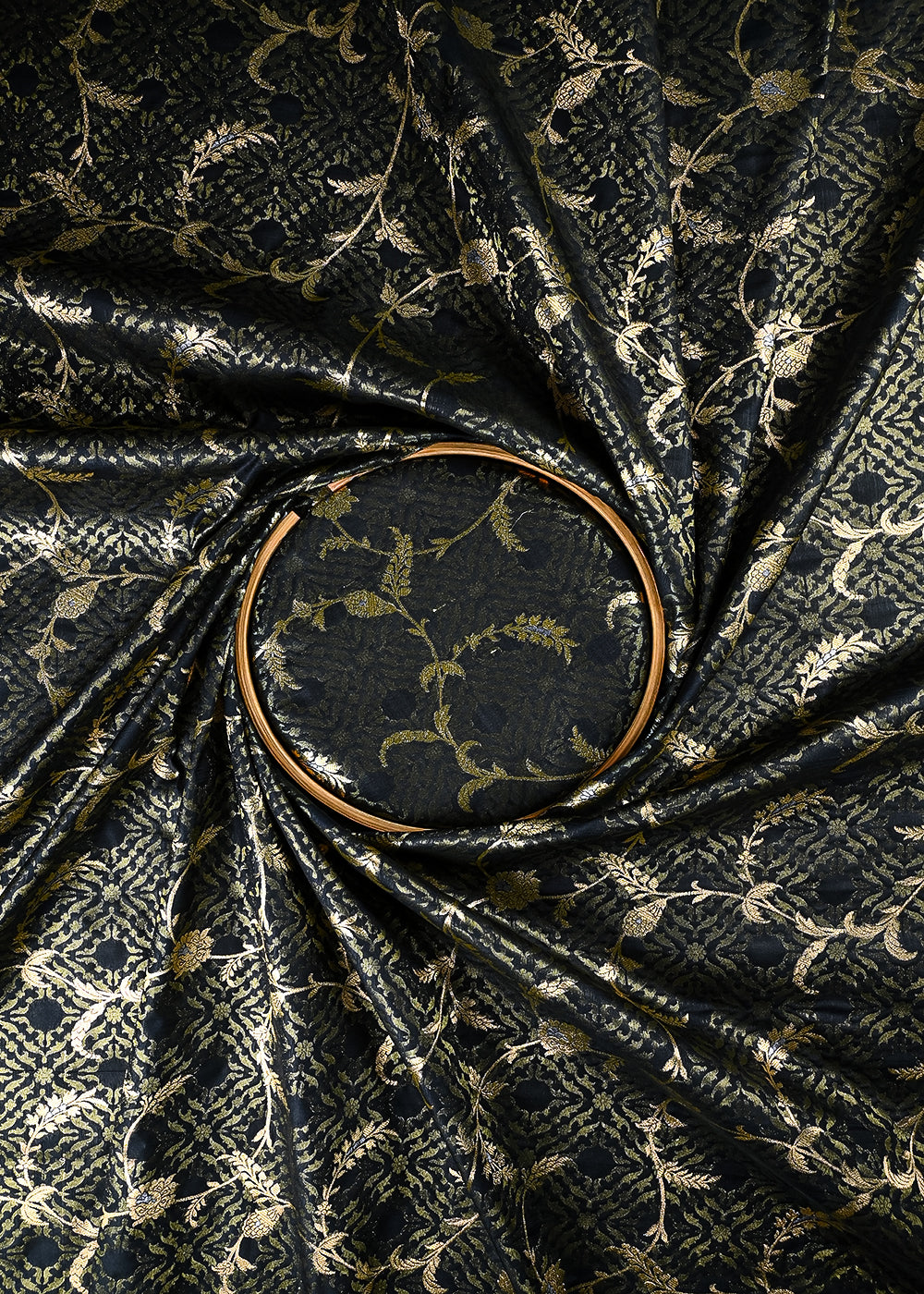 Black Banarasi Brocade Fabric With All Over Zari Handloom 25773