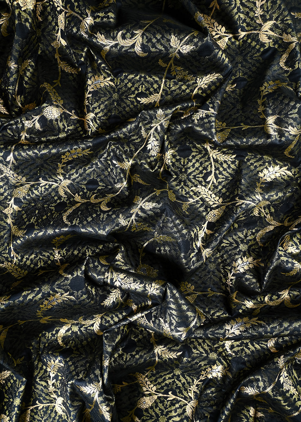 Black Banarasi Brocade Fabric With All Over Zari Handloom 25773