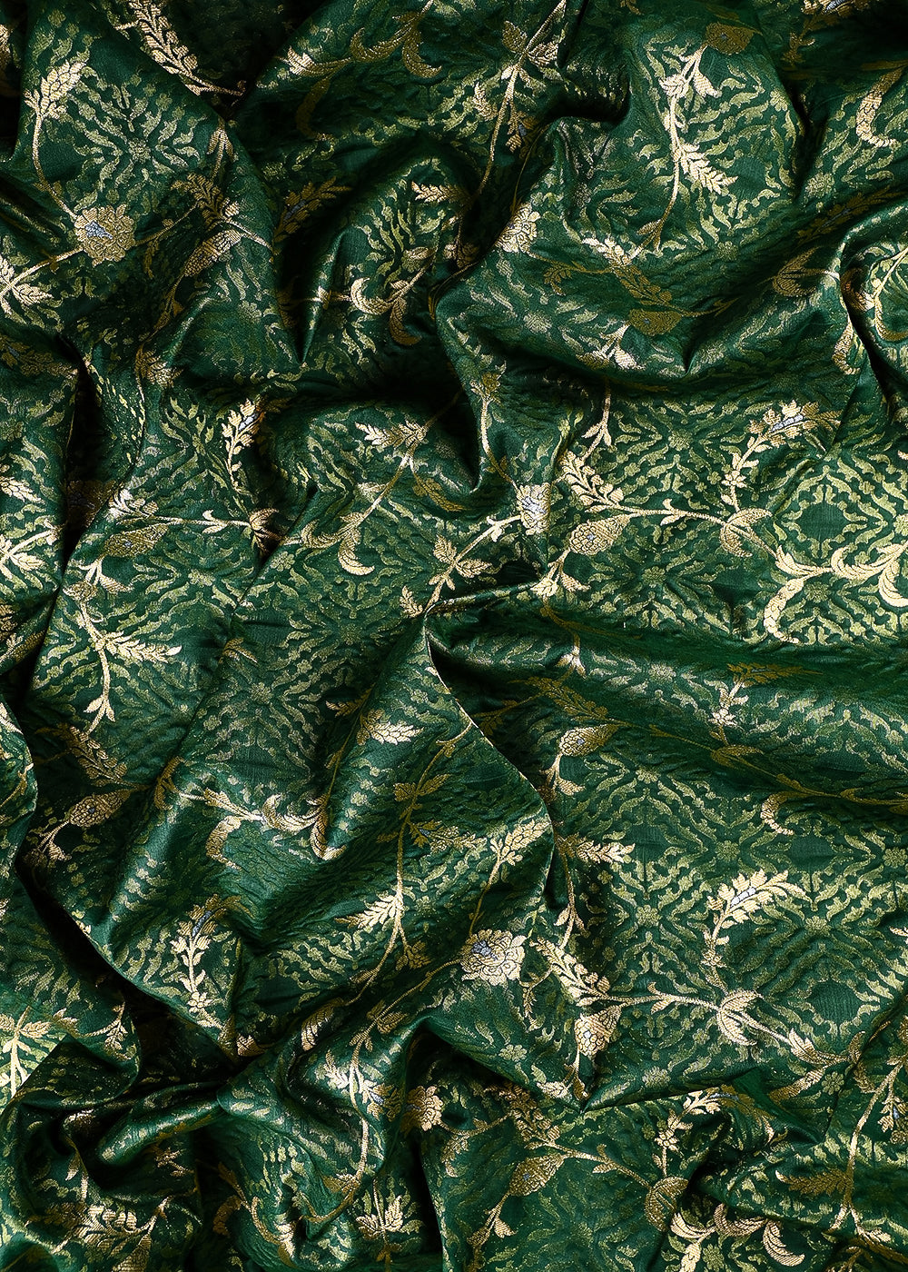 Bottle Green Banarasi Brocade Fabric With All Over Zari Handloom 25774