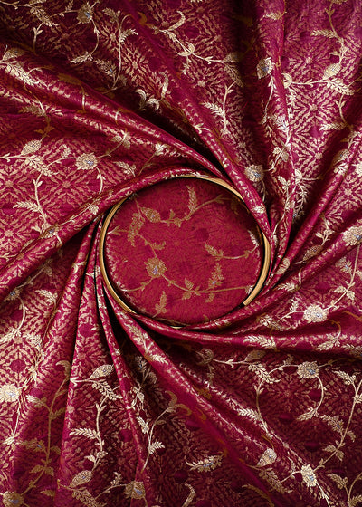 Maroon Banarasi Brocade Fabric With All Over Zari Handloom 25775