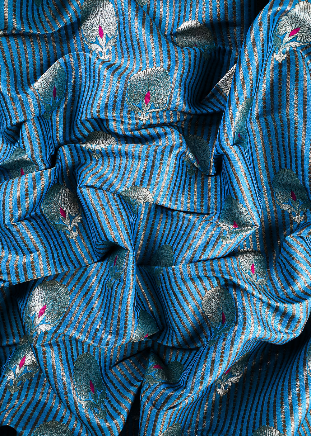 Firozi Banarasi Brocade Fabric With All Over Thread And Zari Handloom 25777