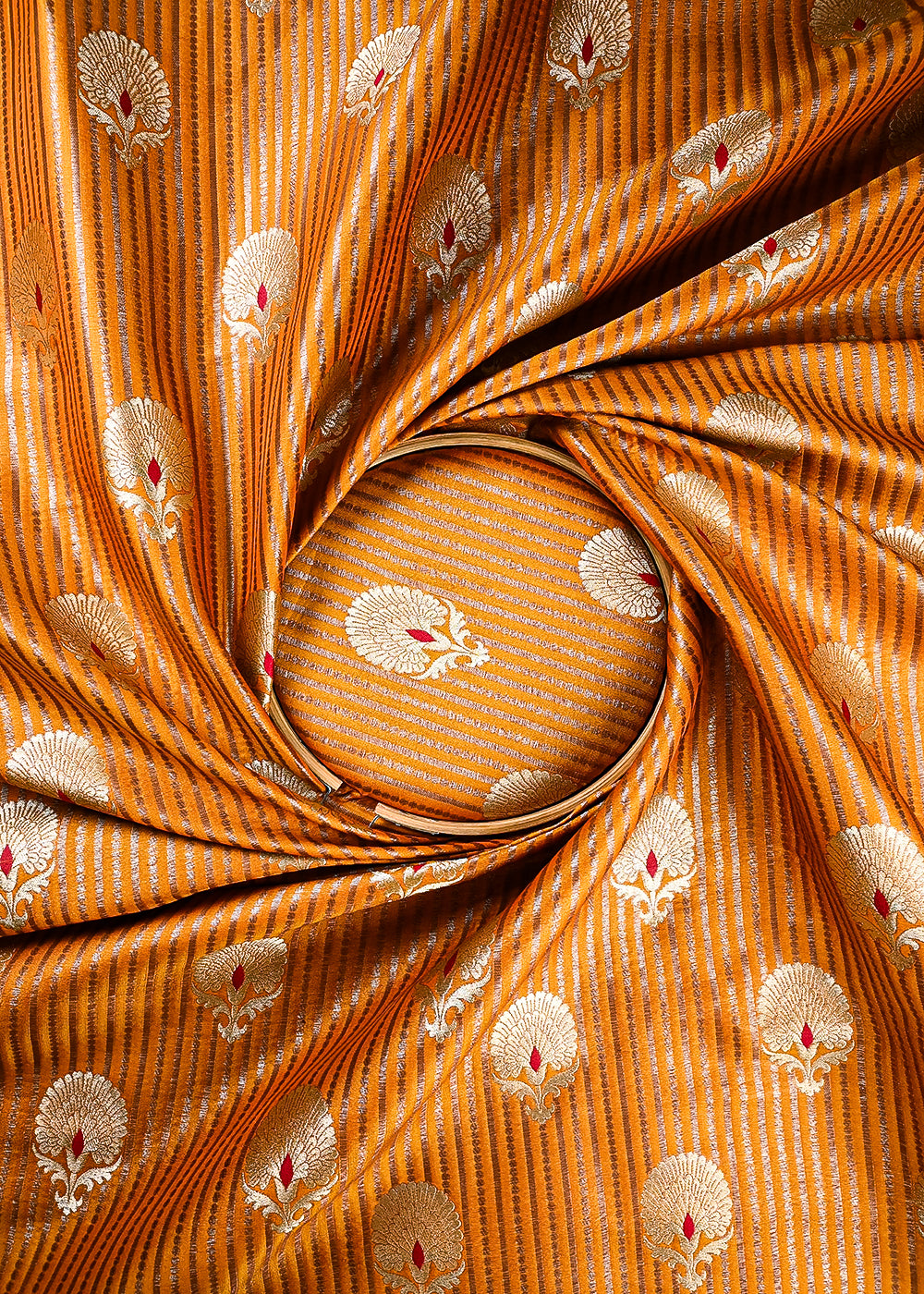 Mustard Banarasi Brocade Fabric With All Over Thread And Zari Handloom 25778