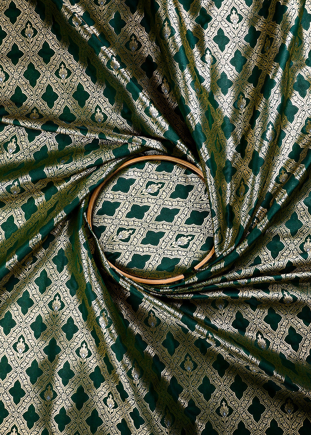 Bottle Green Banarasi Brocade Fabric With All Over Thread And Zari Handloom 25779