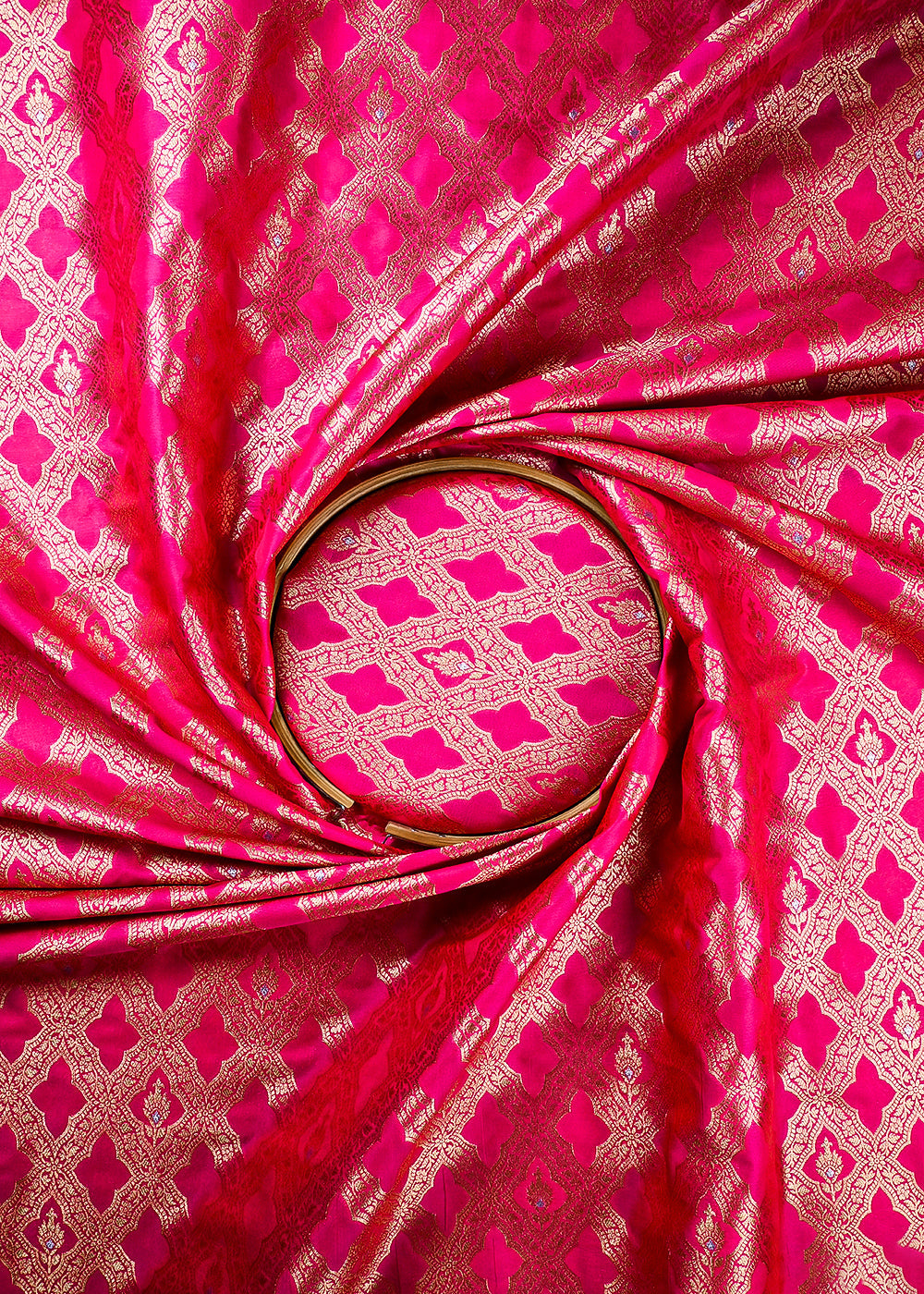 Rani Pink Banarasi Brocade Fabric With All Over Thread And Zari Handloom 25780