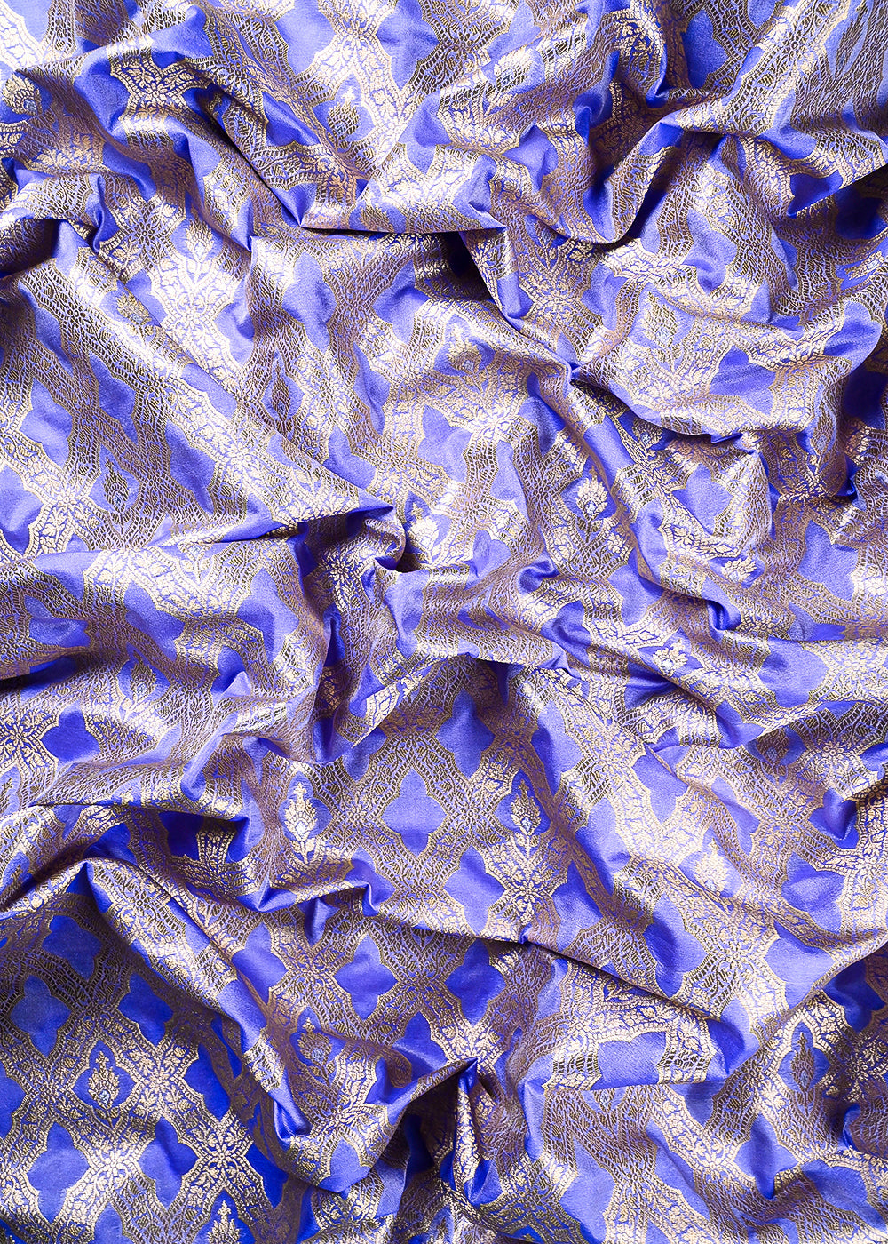 Light Lavender Banarasi Brocade Fabric With All Over Thread And Zari Handloom 25784