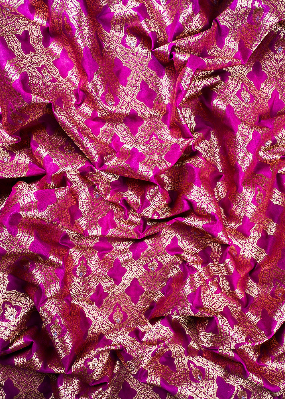 Purple Banarasi Brocade Fabric With All Over Thread And Zari Handloom 25788