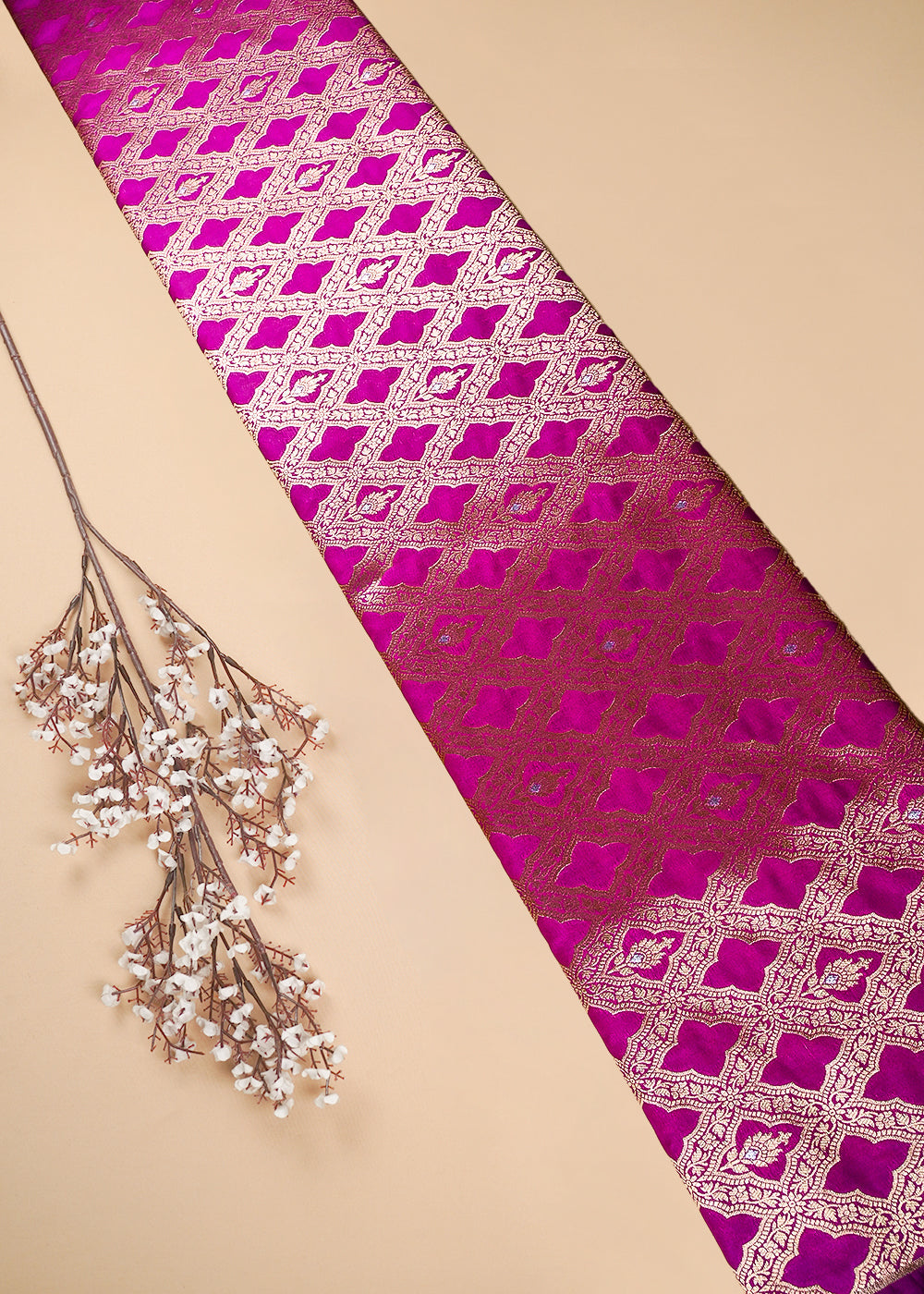 Purple Banarasi Brocade Fabric With All Over Thread And Zari Handloom 25788