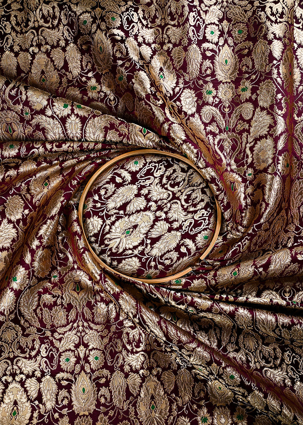 Maroon Pure Banarasi Brocade Fabric With All Over Thread And Zari Handloom 25789
