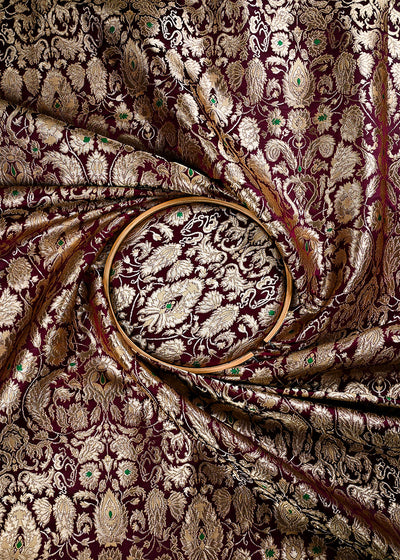 Maroon Pure Banarasi Brocade Fabric With All Over Thread And Zari Handloom 25789