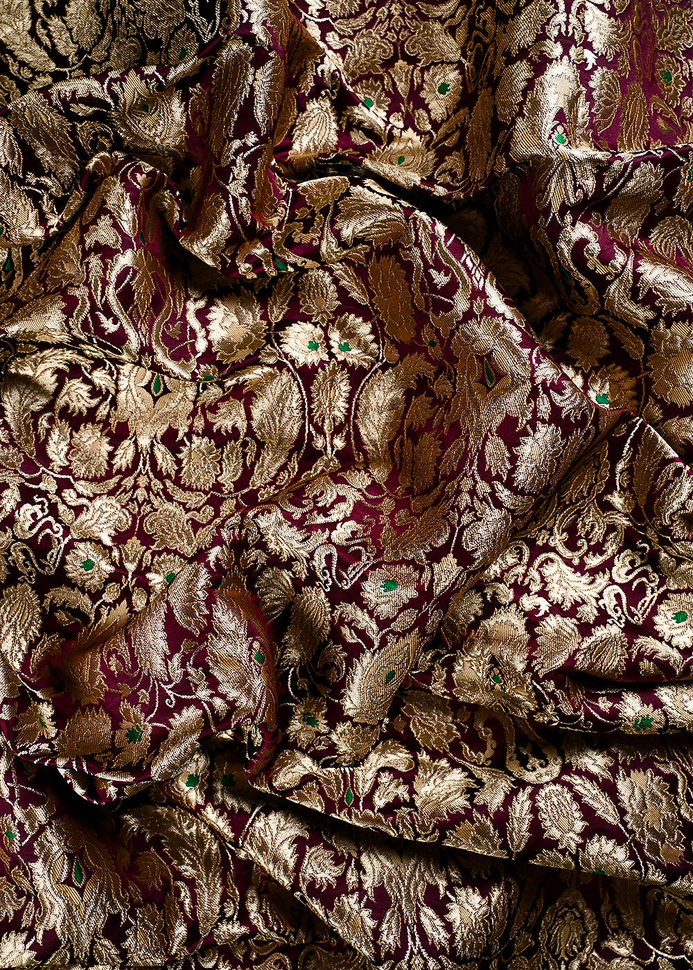 Maroon Pure Banarasi Brocade Fabric With All Over Thread And Zari Handloom 25789