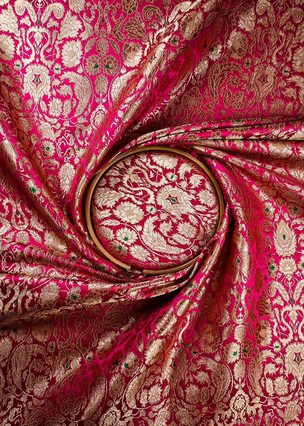 Rani Pink Pure Banarasi Brocade Fabric With All Over Thread And Zari Handloom 25790
