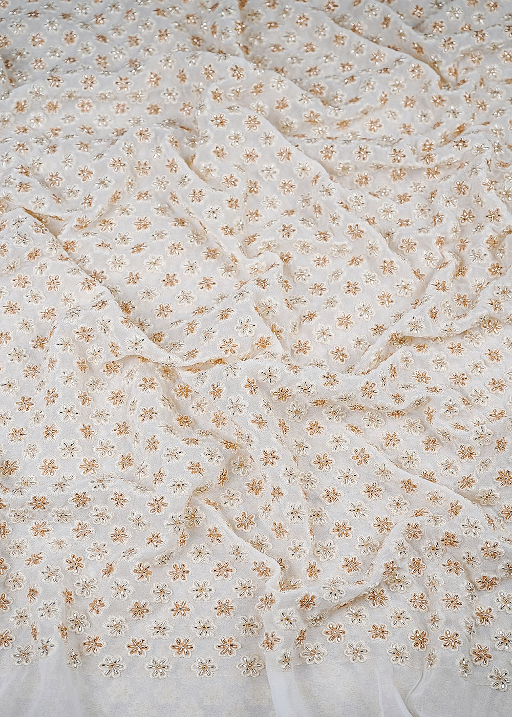 White Dyeable Georgette Fabric With All Over Thread And Katdana Work 25791