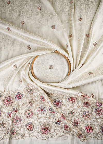 Golden Dyeable Tissue Fabric With All Over Zari, Sequins, Katdana And Stone Work With One Side Heavy Border 25793