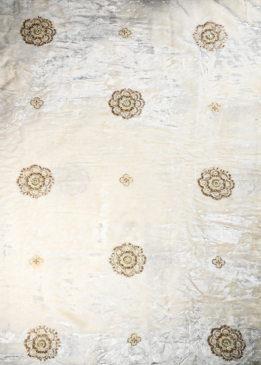 White Dyeable Velvet Fabric With All Over Zari, Sequins And Katdana Work 25808